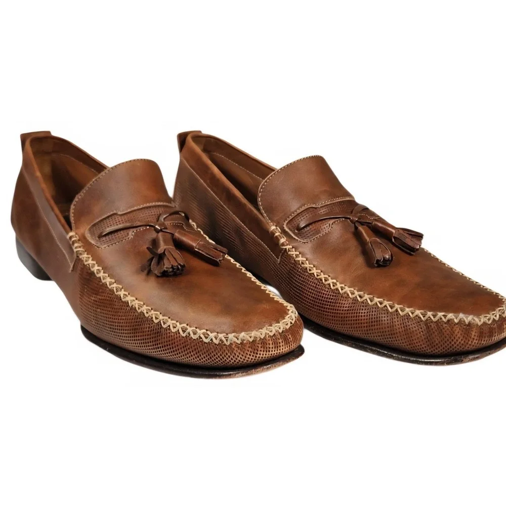 Mezlan Selvin Men's 10 M Brown Leather Tassel Loafers Made in Spain Dress Shoes